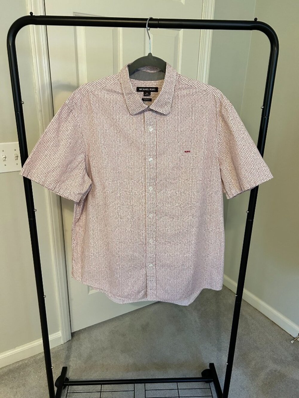 Michael Kors Red Patterned Men's Shirt XL Short Sleeved Classic Fit